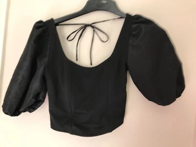 Crop Top, Top Shop size 6,  boned front, short puffed sleeves, black - Image 1 of 3