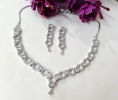 Pendientes collar gargantilla nupcial de diamantes circonita cúbica india ropa de fiesta joyería regalo Foto 1 de 4