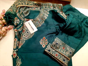 Trendmalls Satin Embroidery Salwar Suit Set Kurta Pant w Dupata XL Emerald NWT - Picture 1 of 10
