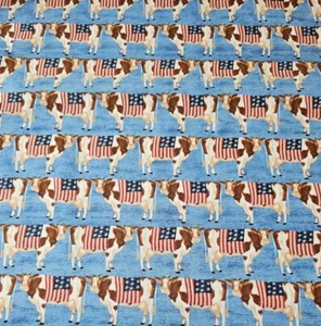 3 Wishes Hometown America; Home Cows Quilting Fabric with American Flags ๐บ๐ฒ - Picture 1 of 2