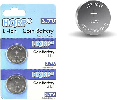 2-Pack HQRP LIR2032 LIR2032H 3.6-Volt Lithium-Ion Rechargeable Coin Cell Battery — 第 1/4 张图片