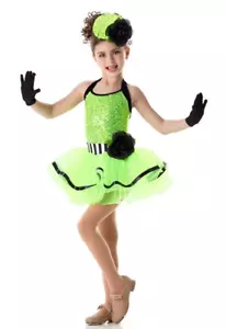 Look At Me GREEN Adult Small Dance Costume Ballet Tutu Tap Dress & Gloves - Picture 1 of 3