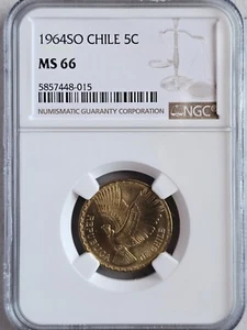 Chile 5 Centesimos 1964SO NGC MS 66 - Picture 1 of 2