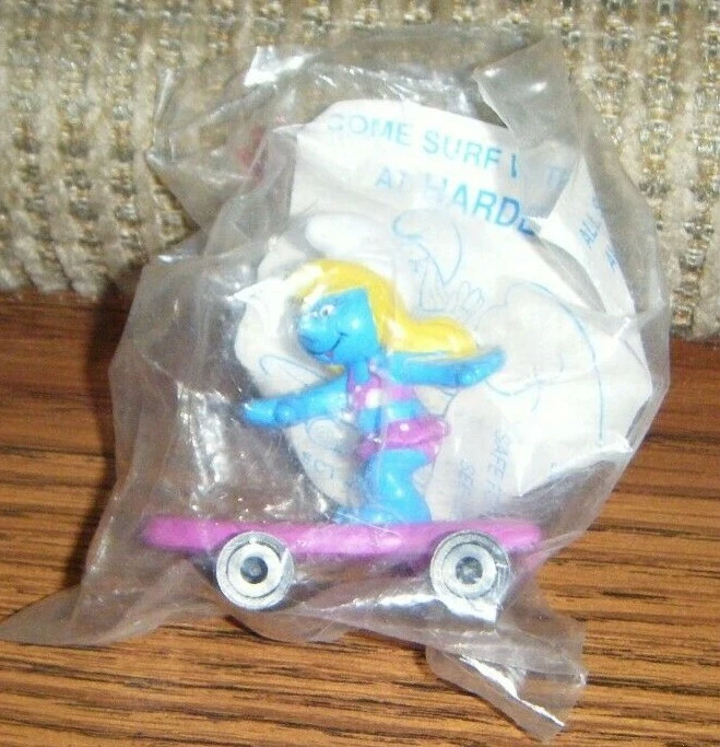 SURFIN' SMURFETTE TOY Hardees Smurfs 1990 monopatín tabla de surf sin usar, en paquete  Foto 1 de 1