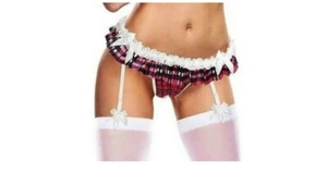 Schoolgirl Garter Skirt Crotchless Pantie Pink Plaid Large by Teachers Pet - Picture 1 of 2