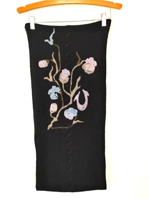 Bufanda True Religion Angora Lana Cachemira Cuello Envoltura Lazo Infinito Floral Negra Foto 1 de 4