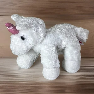 Mini EINHORN weiß Plüsch Aurora Spielzeug Stofftier glitzerndes rosa Horn - Bild 1 von 10