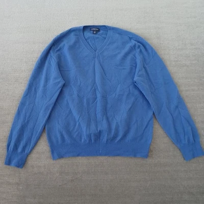 Lands End Sweater Mens L 42-44 Ocean Blue V Neck Cashmere Classic Business Soft - Image 1 of 4