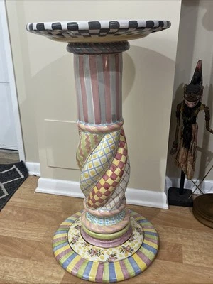 "Pedestal redondo único Mackenzie Childs, soporte para plantas, mesa auxiliar 33"" de alto" Foto 1 de 4