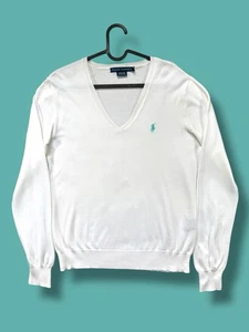 Ralph Lauren Women’s V-Neck Tight Knit Jumpers Size L Regular Fit Pima Cotton - Picture 1 of 7