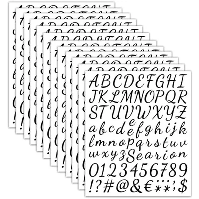 Kit de 12 hojas de vinilo letras números pegatinas, 1008 piezas 1 pulgada auto negro Foto 1 de 4
