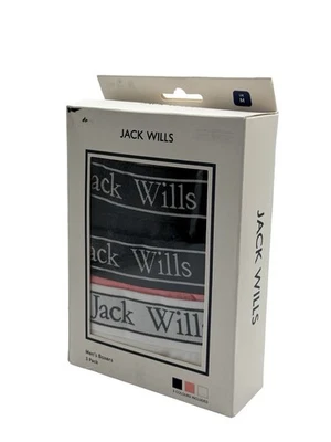 Jack Wills Men's 3 Cotton Daundley Boxers Navy Blue Pink Boxer Shorts - M