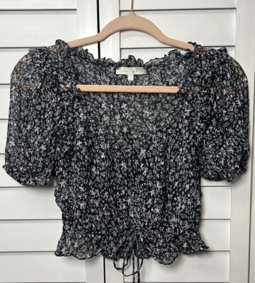 LoveShackFancy Scarlett Star Print 100% Silk Ruffle Peasant Top Size Small - Image 1 of 4