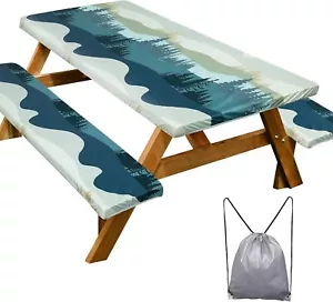 Fitted Picnic Table and Bench Covers, 72In, Waterproof, Green Blue - Picture 1 of 3