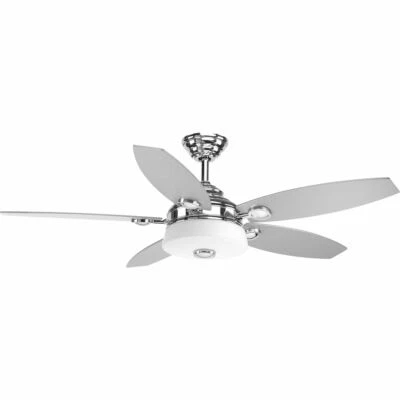 GRACEFUL 54" LED INDOOR CEILING FAN IN POLISHED CHROME W/ SILVER/TOASTED OAK BLD - Image 1 of 3