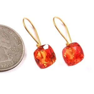 Lab-Created Orange Sapphie Earring -18k Solid Gold Handmade Hoop Earring - Picture 1 of 2