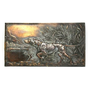 Relieve de metal Art Nouveau / placa de imagen PERRO DE CAZA ¿Bronce? aprox. 1900 comercializado vintage - Imagen 1 de 6