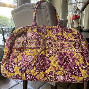 Vera Bradley BALI Gold Large duffle travel bag tote Yellow Floral French Country