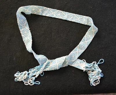 FABULOSO RARO Vintage 1920s 1930s Flapper Deco Patrón Cuentas Corbata Cinturón 43" AZUL Foto 1 de 4