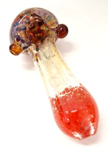 Glass Handpipe Smoking Tobacco 4" Left Carb Red/Multi Color Frit - Picture 1 of 2