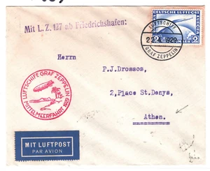 GERMANY Air ZEPPELIN 2m Cover *MIDDLE EAST FLIGHT* 1929 GREECE via SPAIN MA1863 - Picture 1 of 12