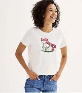 Feliz Navidad Women T Shirt Size Small Sonoma Merry Christmas In Spanish - Picture 1 of 1