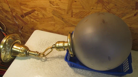 Antique Brass Single Light Fixture & Large Wheel Cut Globe Cover