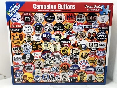 RARE White Mountain CAMPAIGN BUTTONS ~ 1,000 Pc Puzzle 2016 #1218 NEW Sealed Bag - Image 1 of 4