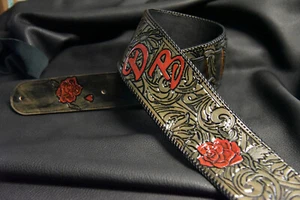 Leather guitar strap 4" custom hand made Sheridan design personalized laced - Picture 1 of 9