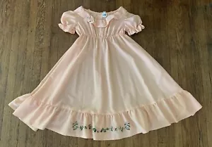 Vintage Embroidered Ruffled Dress Children’s Size 6-8 Handmade Peach - Picture 1 of 11