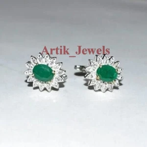 Natural Green Onyx Gemstone With 14K White Gold Plated Silver Cufflink #670 - Picture 1 of 10