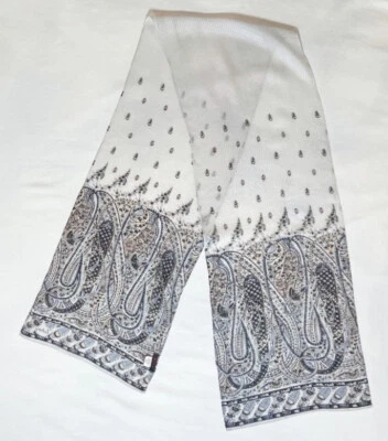 Винтажный 1980-х Echo белый шелковый шарф полу чистый пейсли черный бледно-розовый синий - Изображение 1 из 4