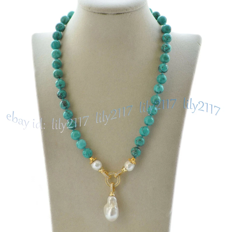 10mm Green Turquoise Natural White Keshi Baroque Pearl Pendant Necklace 16-28'' - image 1 of 4