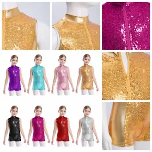 Kids Girls Jumpsuit One Piece Leotard Sleeveless Bodysuit Workout Gymnastics - Picture 1 of 58