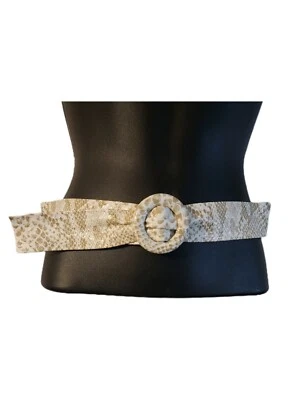 Vintage 80s 90s Tan & White Snake Leather Look Cinch Wrapped Belt Buckle  - Image 1 of 3