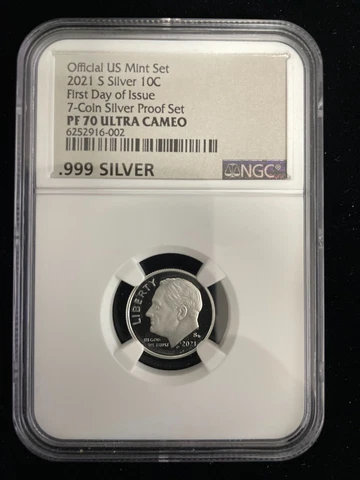 2021 S Silver 10C Dime First Day of Issue 7-Coin Silver Proof Set PF 70 U.C Cover