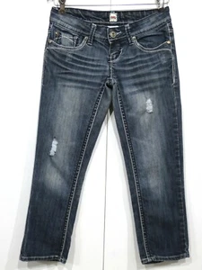 Women's Size 1/2 H2j by Hydraulic Stretch Distressed Denim Capri Jeans 28x22.5 - Picture 1 of 11
