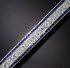 Art Deco Style Inspired 9 Tcw White & Blue Sapphire Cz Silver Line Bracelet 7Inc