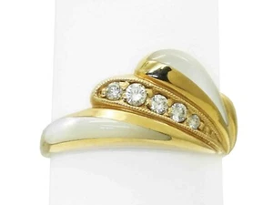Kabana Designer Mother-of-Pearl & Diamond Band Ring 14k Gold Size 7.25 - Picture 1 of 6