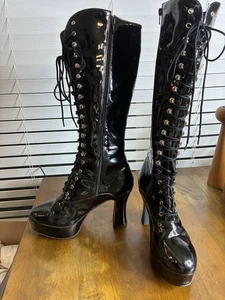 Pleaser Funtasma EXOTICA-2020 4" Heel Platform Lace Up Black Patent Boot Sz 10 - Picture 1 of 17