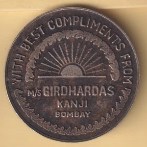 M/S GIRDHARDAS KANJI BOMBAY SILVER TOKEN RARE COIN - Bild 1 von 2