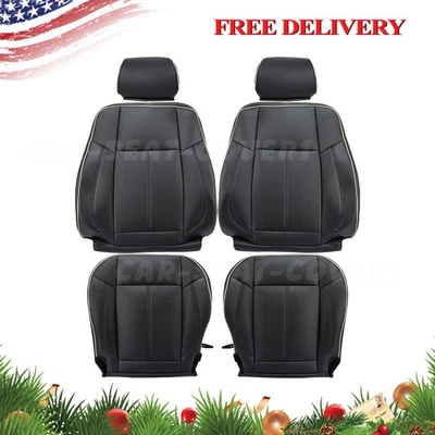 2006 to 2010 Fits Hummer H3 Front Side Bottom & Top Leather Seat Covers Black - Image 1 of 4