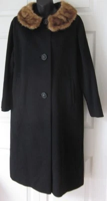 Abrigo Forstmann Vintage Años 50 Wms Negro Lana Visón Piel Cuello M 12 Foto 1 de 4