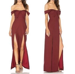 NWT NBD X Revolve Corah Gown XXS Maroon Off The Shoulder Long Formal Dress - Picture 1 of 11
