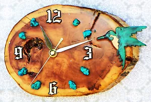 Hummingbird w/ Turquoise Stones Cabin Style 10.5" x 7" x 1.5" Rustic Wall Clock - Picture 1 of 4