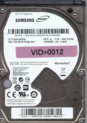 Samsung ST1500LM006 pn: HN-M151RAD/AV1 sn: S34 VID=0012 H26A DGT 2014 1.5TB 3714 - Image 1 of 2