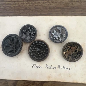 Antique Vintage Flower Picture Button Buttons - Estate Fresh - Picture 1 of 6
