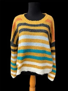 Knit Crochet Oversized Pullover Sweater Striped Women’s S Boho EUC Crewneck - Picture 1 of 6