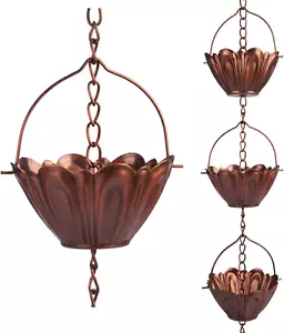 8 Ft Copper Plated Rain Chain for outside Downspouts, Adjustable Rain Catcher F - Picture 1 of 12