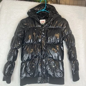 Appaman Girls Size 12 Coat Lined Zipper Shiny Hooded Puffer Jacket Black READ - Picture 1 of 7